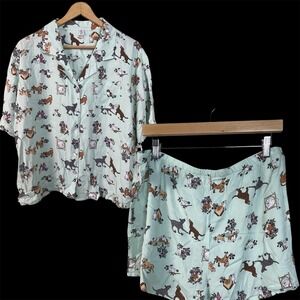 ED‎ by Ellen Nightgown Top Dog Print Button Down Women's XL Sage